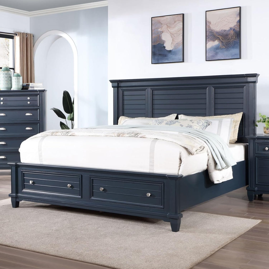 MASARA 4-Piece Queen Bedroom Set in Slate Blue, Panel Storage Bed