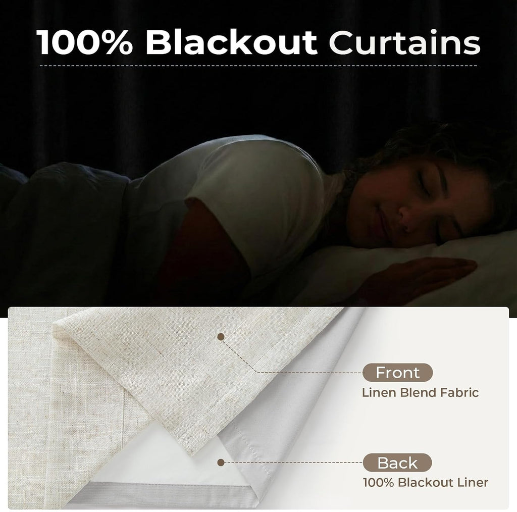 CAPALOCA Pinch Pleated Curtains Blackout, Linen Blackout Curtains 96 inches Long 2 Panels Set for Bedroom, Thermal Insulated Pinch Pleated Drapes for Living Room, 70' W x 96' L (Pack of 2), Natural