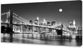Baisuart-Q30375 Brooklyn Bridge Night View 1 Panels Landscape Artwork Canvas Prints Moon Night New York City Scene Picture Paintings Black and white Wall Art for Oiffce Home Decorations Wall Decor