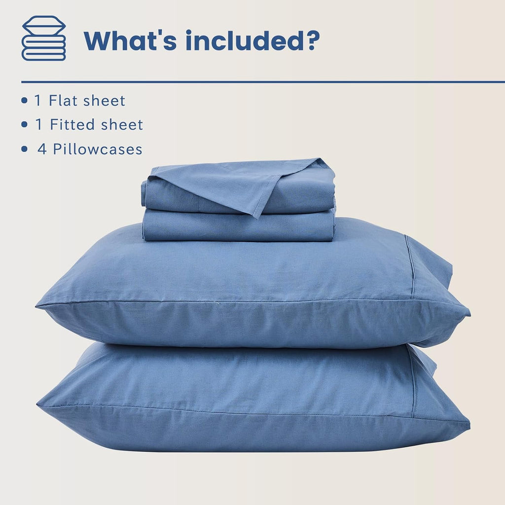 Bedlifes 100% French Flax Linen Sheets Set King Size - 6 Piece Extra Deep Pocket 18-24',Soft Breathable King Bed Sheets with Temperature Regulating & Moisture-Wicking(Flint Blue