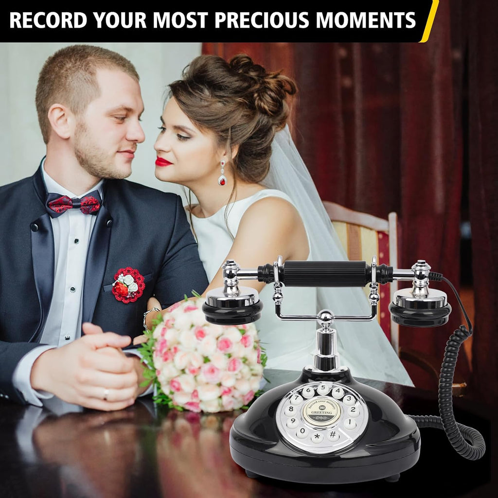 Audio Guest Book Wedding Phone, Record Customized Audio Message with Guest Book Retro Phone Audio GuestBook for Wedding Birthday Party Confession (Battery is Included)