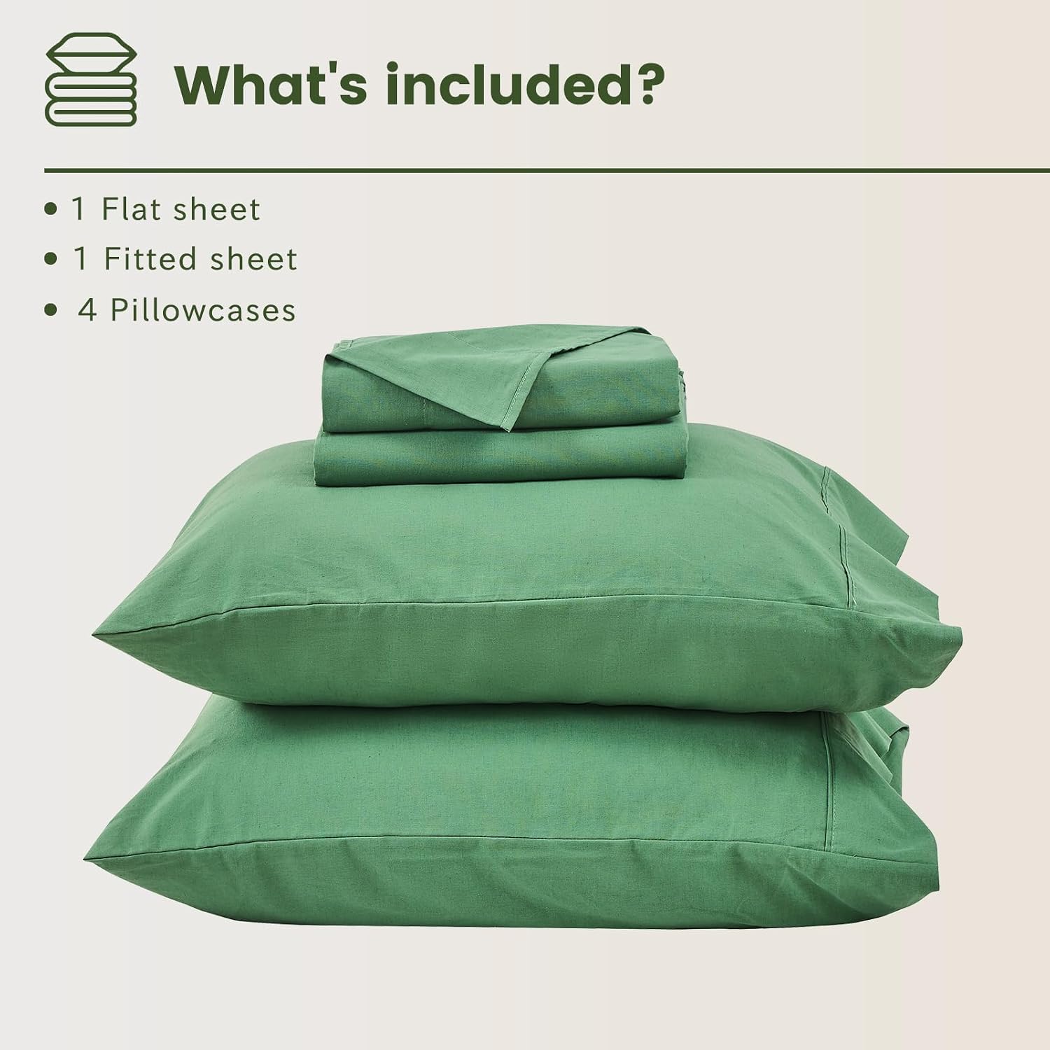 Bedlifes 100% French Flax Linen Sheets Set King Size - 6 Piece Extra Deep Pocket 18-24',Soft Breathable King Bed Sheets with Temperature Regulating & Moisture-Wicking(Sage Green