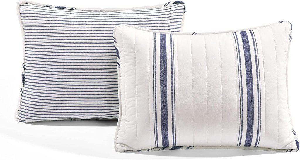 Lush Decor Farmhouse Stripe Reversible Cotton Quilt King Size 3 Piece Set Navy - Farmhouse Bedding Set King Quilt - Striped Bedding