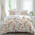 Prime Leader Floral Spring Duvet Cover Set Queen Size 4 Pieces Flower Retro Texture Bedding Set with Zipper Closure, 1 Comforter Cover 92x106 Inches 1 Flat Sheet & 2 Pillow Cases
