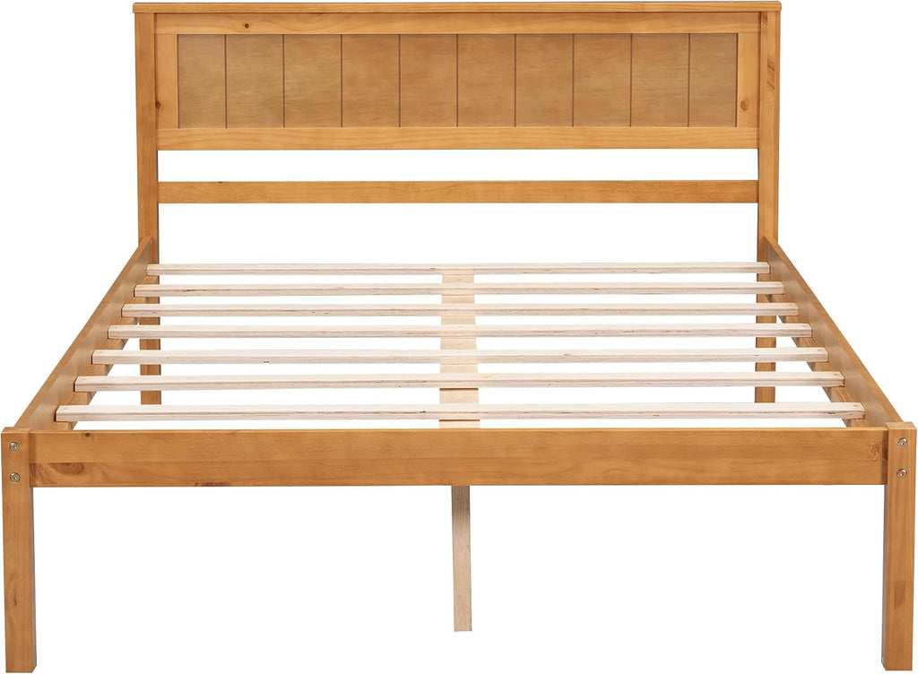 Full Size Wood Bed Frame and Headboard, Modern Retro Oak Platform Beds Frames, Sturdy and Durable Design Rustic Wooden Bedroom Set, Easy Assembly, No Box Spring Needed (Oak, Full)
