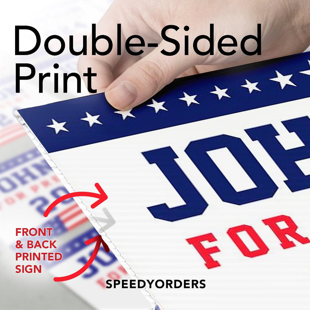 SPEEDYSHOTS 4QTY Custom Yard Signs With Stakes, Double Sided, Personalized Printed, Full Color Lawn Signs, Design Your Own Outdoor, Size 24x36, White