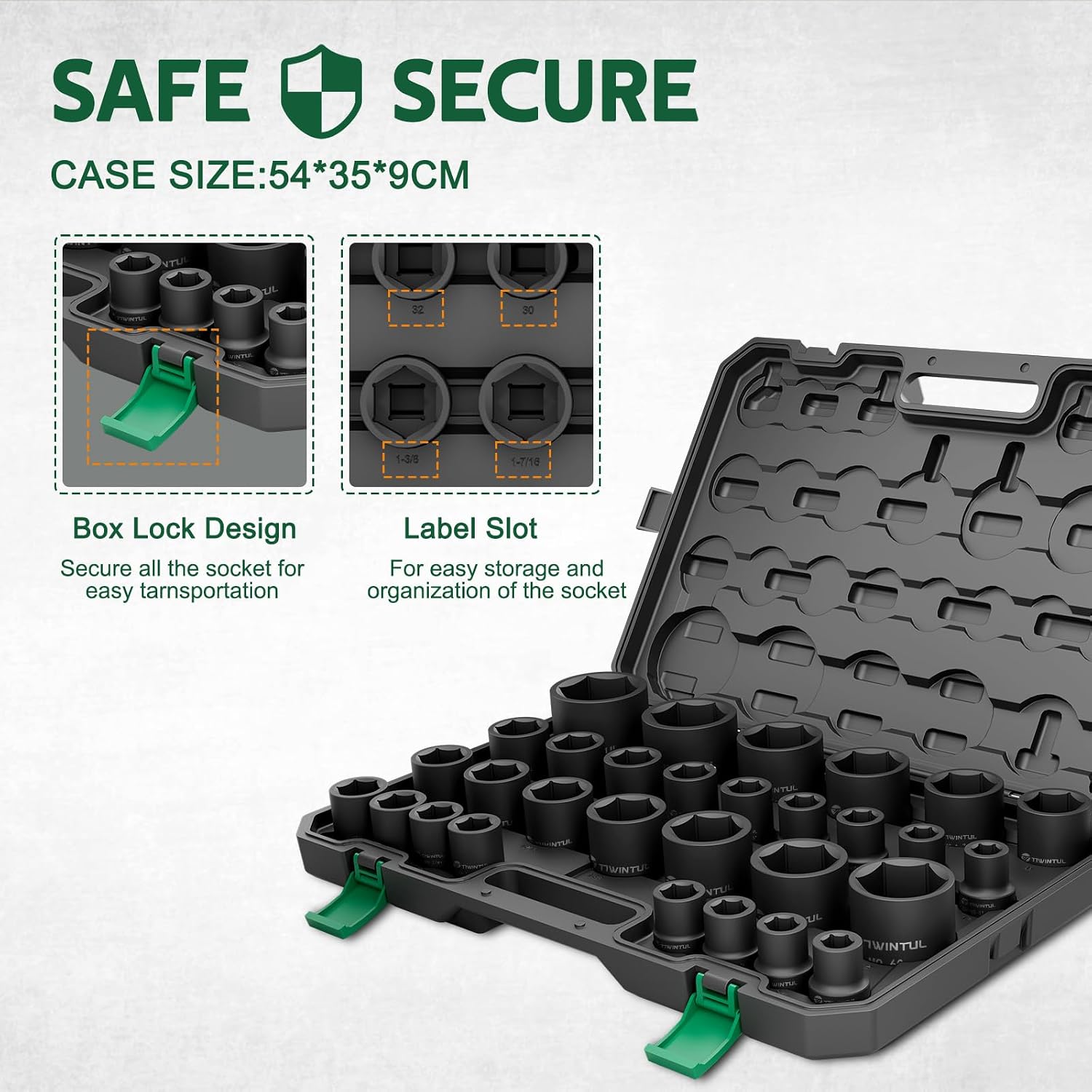 3/4 Inch Drive Impact Socket Set, 6-Point Design, CR-MO Steel, 30 PCS Large Impact Socket Set, SAE (11/16' to 2') and Metric (17mm to 60mm), Rugged Construction, Heavy Duty Impact Sockets