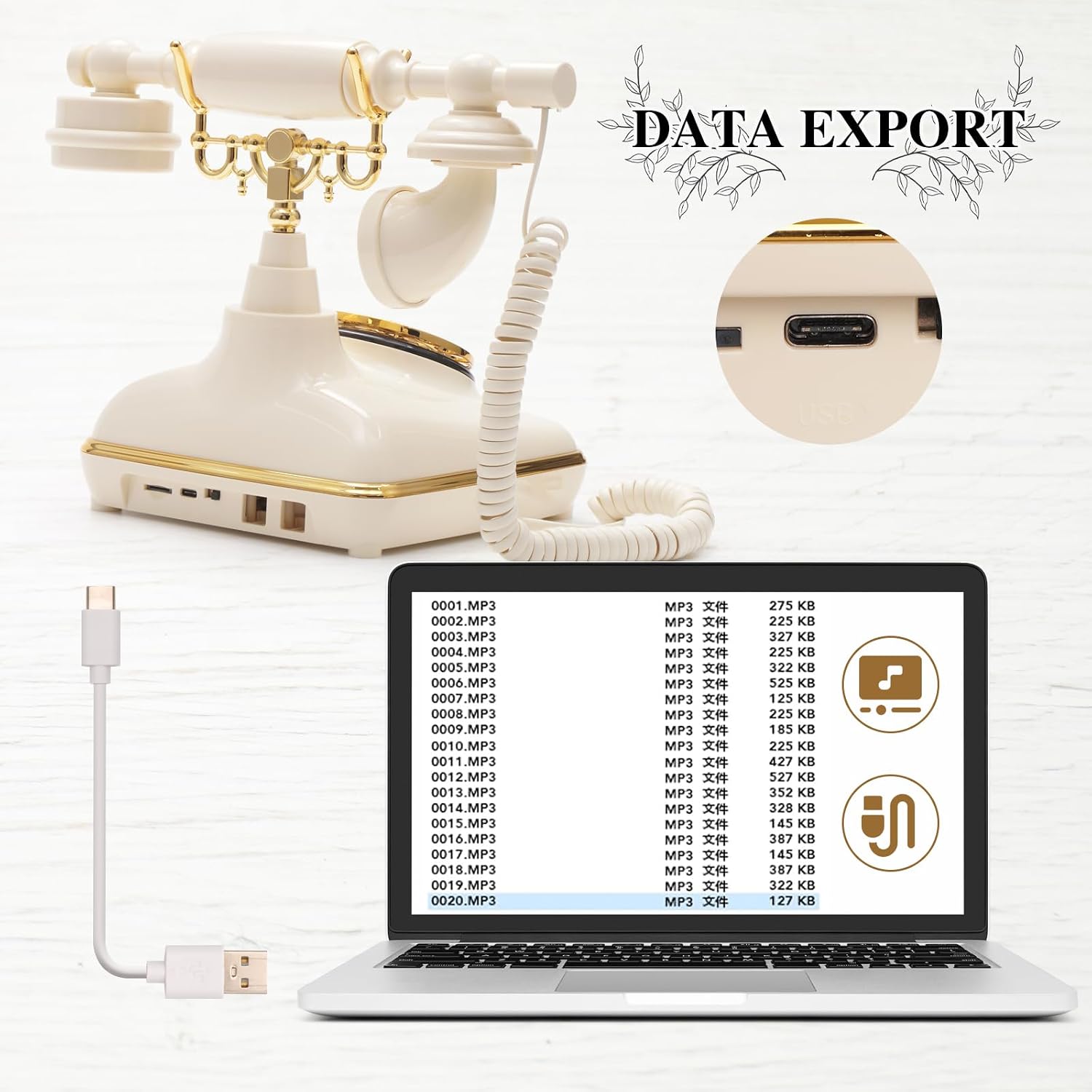 UKBW Audio Guest Book Wedding Phone, Audio Phone Guestbook, Record Audio Messages with Guestbook, Guestbook Alternative for Wedding, Birthday Party, Baby Shower, Anniversary, Engagement(Beige)