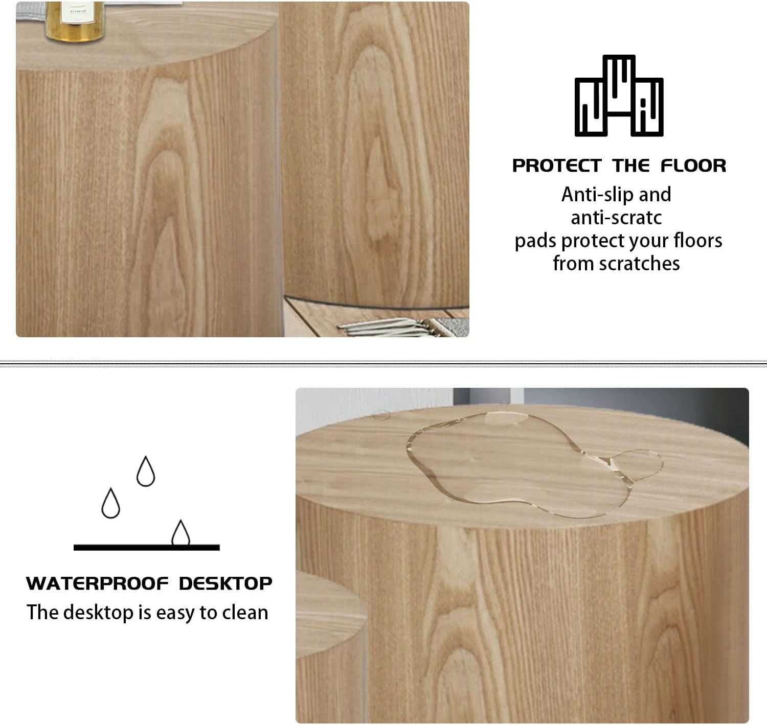 Black Round Nesting Coffee Table Set of 2, Modern Wood Side Table Full Assembly for Small Space Living Room Apartment - Oak