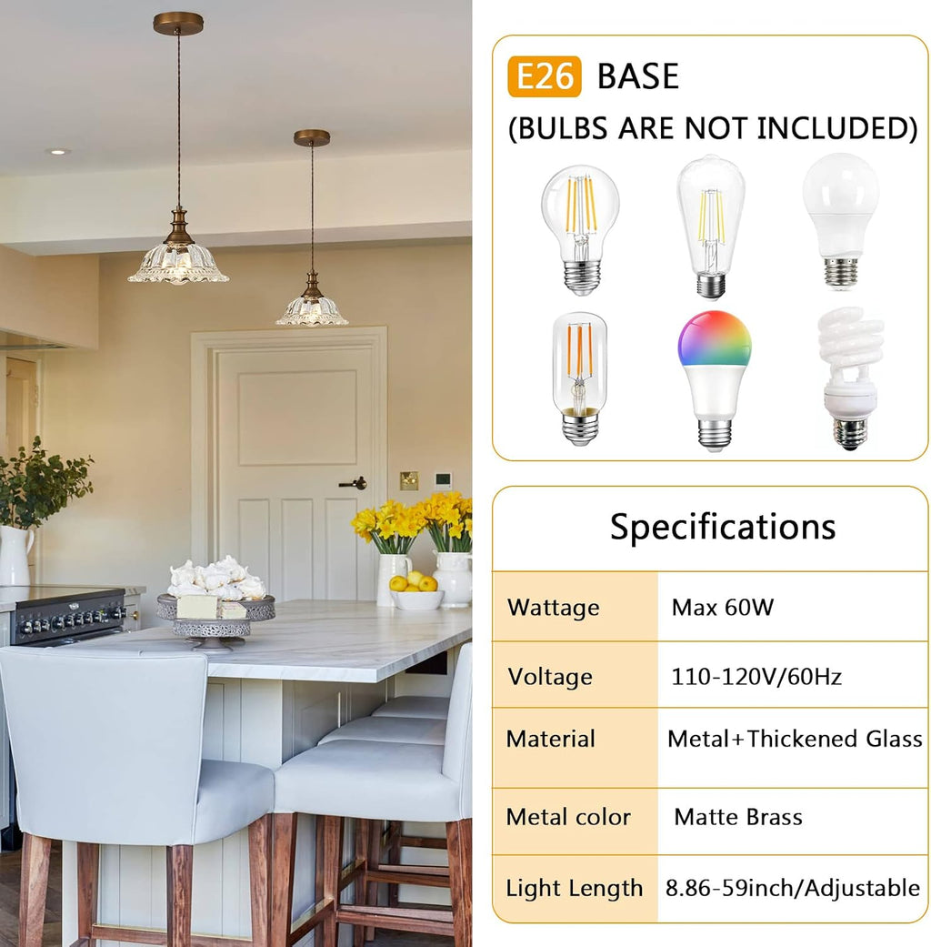 HDDFL Glass Pendant Lights Modern Pendant Lighting Fixtures Hanging Lamp Brushed Finish Hanging Light Fixture for Kitchen Island Bedroom Dining Room Coffee Shop Hallway 2 Pack