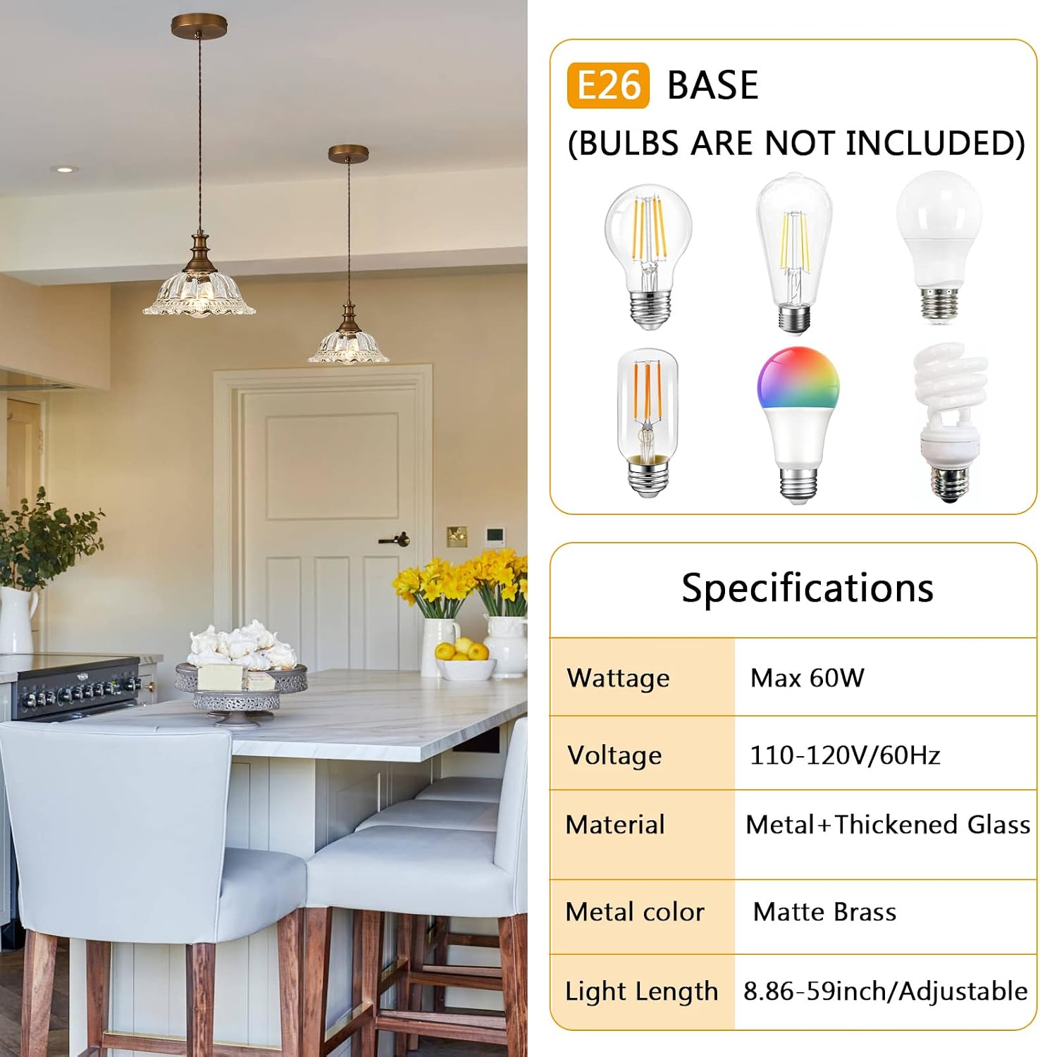 HDDFL Glass Pendant Lights Modern Pendant Lighting Fixtures Hanging Lamp Brushed Finish Hanging Light Fixture for Kitchen Island Bedroom Dining Room Coffee Shop Hallway 2 Pack