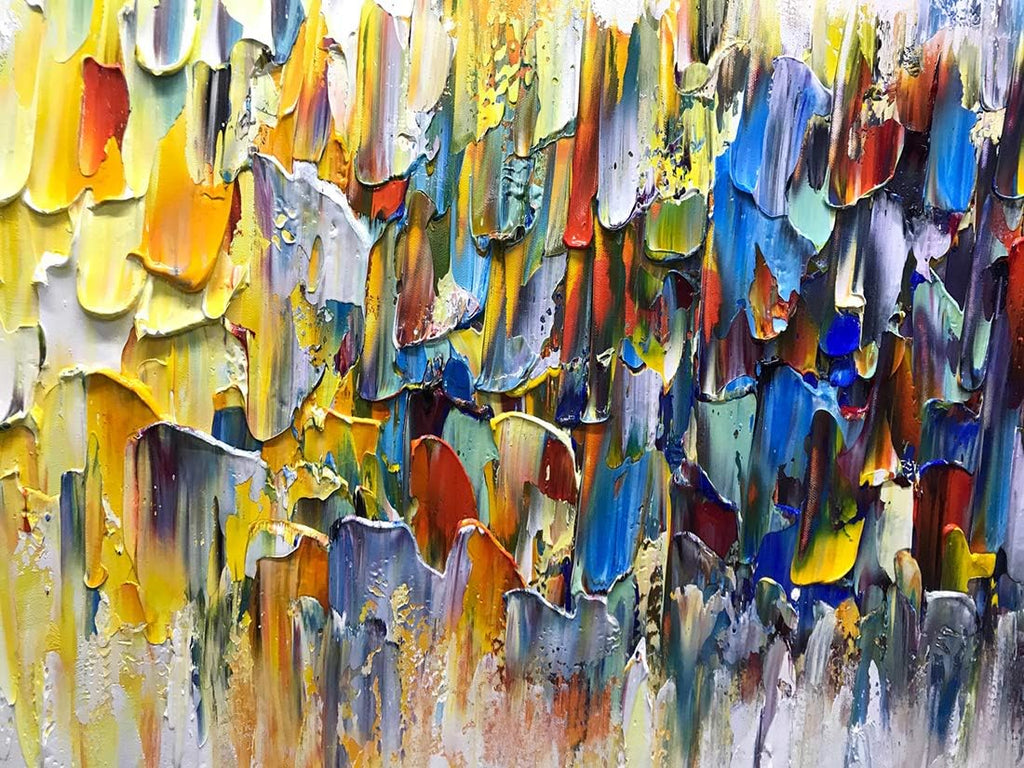 AMEI Art,24x48Inch Hand Painted Abstract Knife Oil Painting Yellow White Textured Wall Art Colorful Modern Artwork Handmade Acrylic Painting Stretched and Framed Ready to Hang