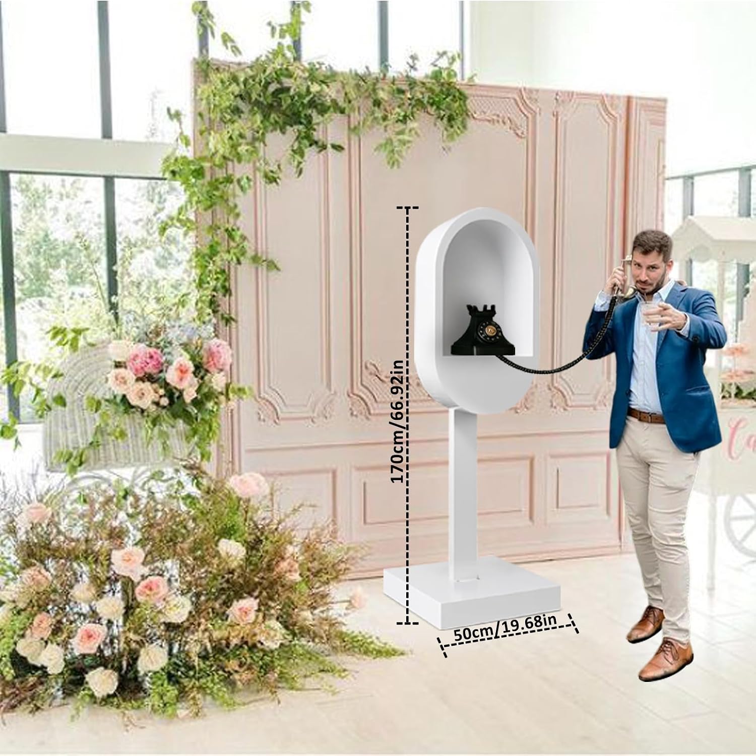 Audio Guest Book Phone Booth Stand, Romantic Metal Audio Guestbook Telephone Booth for Wedding Birthdays Party Graduation Baby Shower Retirement Special Occasions Decoration