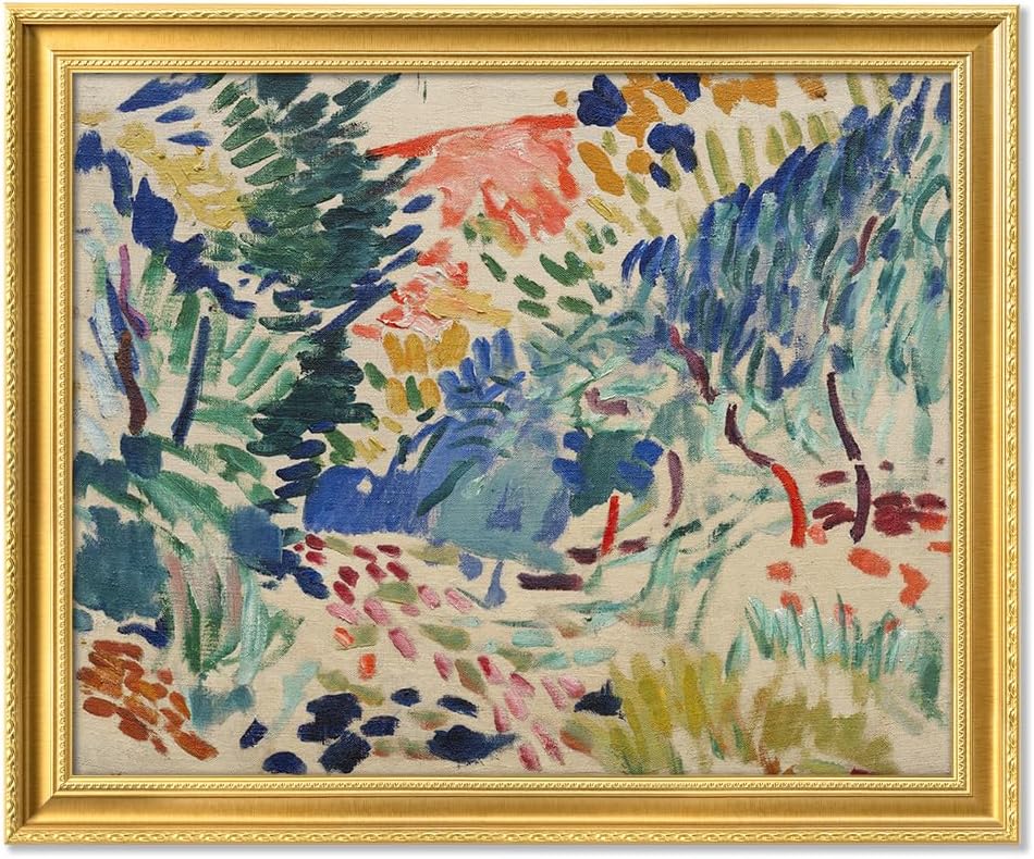 IPIC - In Landscape at Collioure by Henri Matisse, Framed Giclee Print on Canvas, Classic Wall Art with Gold Frame for Living Room or Bedroom, Image: 30x24, Total: 34.8 x 28.8, Made in USA