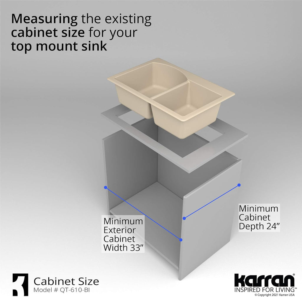 Karran 33' Drop-In/Top Mount Quartz Composite 1-Hole 60/40 Double Bowl Kitchen Sink in Bisque