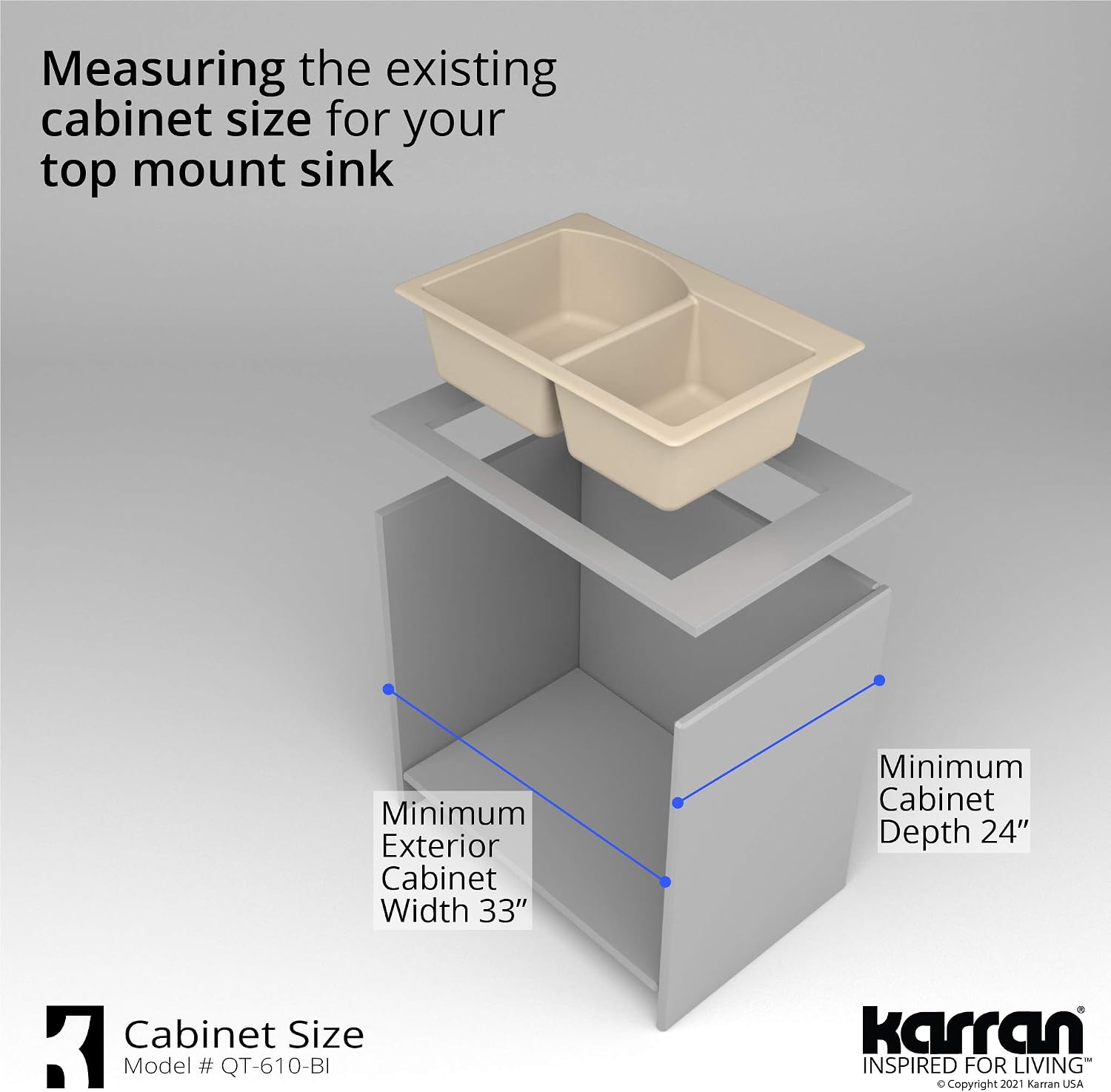 Karran 33' Drop-In/Top Mount Quartz Composite 1-Hole 60/40 Double Bowl Kitchen Sink in Bisque