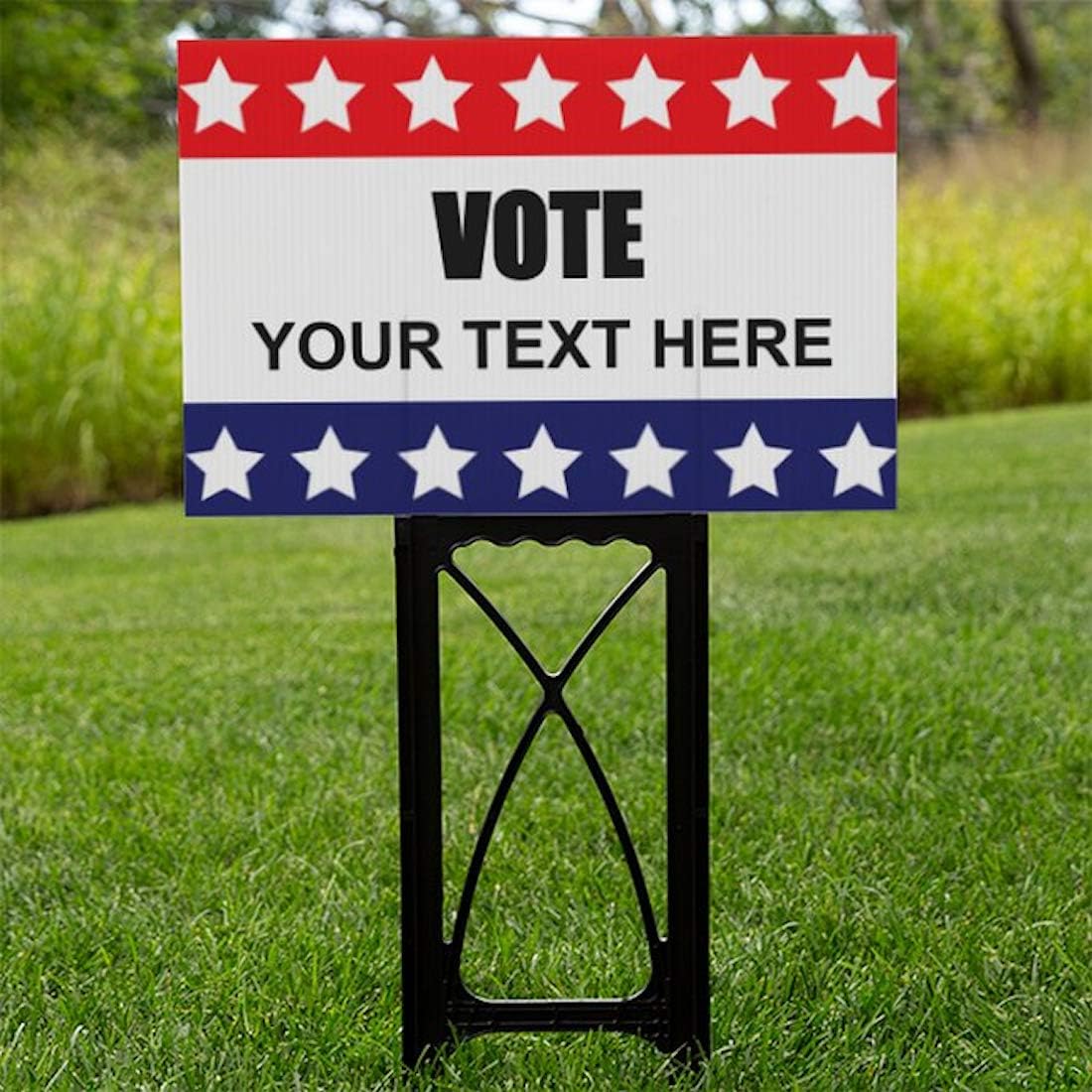 Custom Yard Signs 2 Sided Weatherproof Political VOTE Candidate Red White & Blue Flag 12 x 18 inch with stand (50)