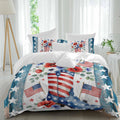 Independence Day Duvet Cover Set Queen Size 4 Pieces American Flag Boots Flowers Blue Wood Grain Bedding Set with Zipper Closure, 1 Comforter Cover 86x86 Inches 1 Flat Sheet & 2 Pillow Cases