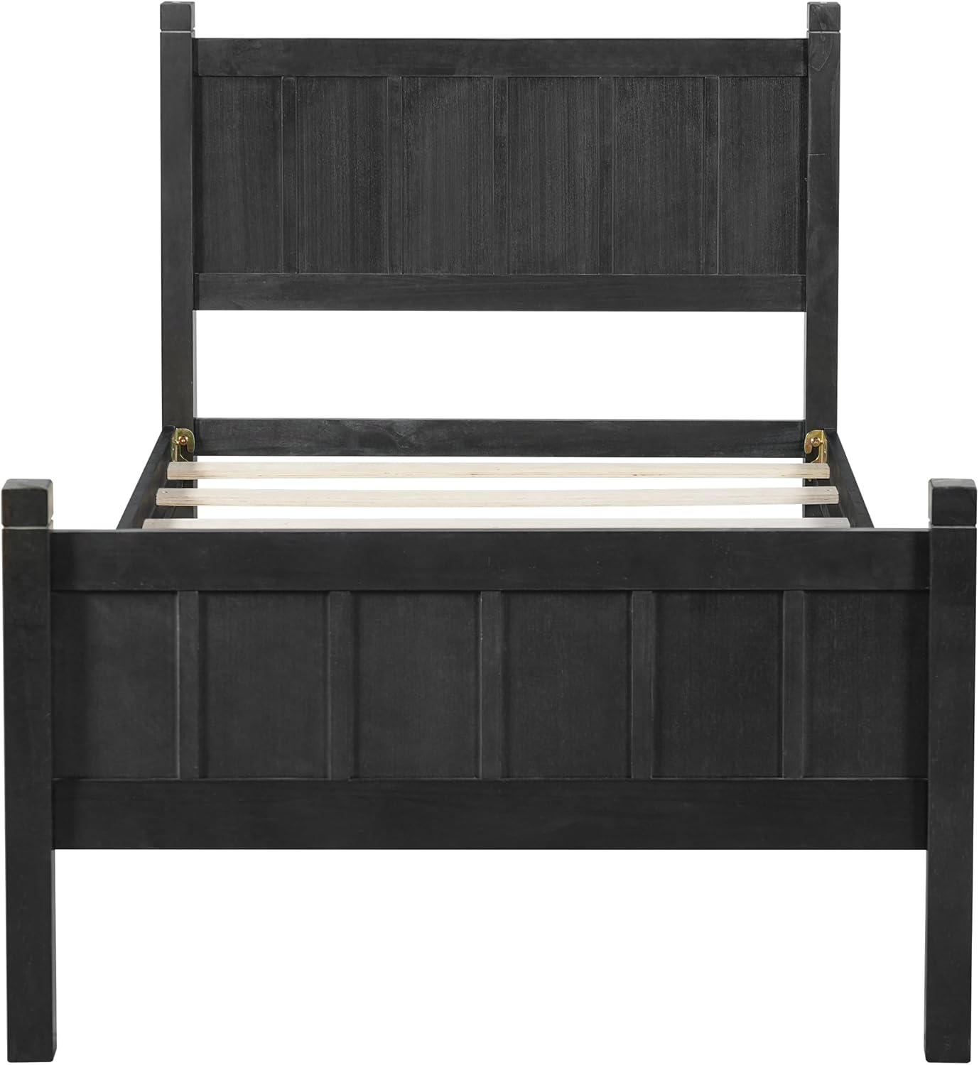 Twin Size Flat Panel Bed with Headboard & Footboard – Minimalist Modern Platform Bed with Wood Grain Finish, Shaker & Farmhouse, 11.5' Under-Bed Storage, Sleek & Functional (Black3, Twin)