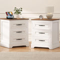 Farmhouse Nightstand with Charging Station- Wood Night Stand Set 2, 3 Drawer Nightstands Set of 2, Bedside Table with Storage, Rustic Night Stands for Bedroom, Closet, 18' Wide, 24' Tall
