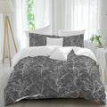 Dark Grey Duvet Cover Set Queen Size 4 Pieces White Tree Branch Botanical Abstract Plant Leaves Bedding Set with Zipper Closure, 1 Comforter Cover 92x106 Inches 1 Flat Sheet & 2 Pillow Cases