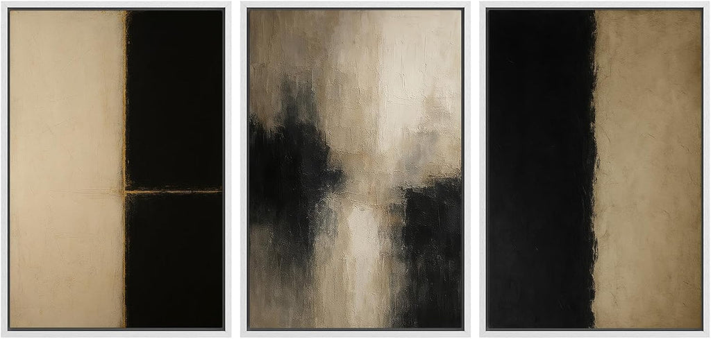 SIGNWIN Framed Canvas Print Wall Art Set Minimalist Neutral Abstract Beige and Black Illustrations Modern Art Contemporary Minimal Ultra for Living Room, Bedroom, Office - 24'x36'x3 White