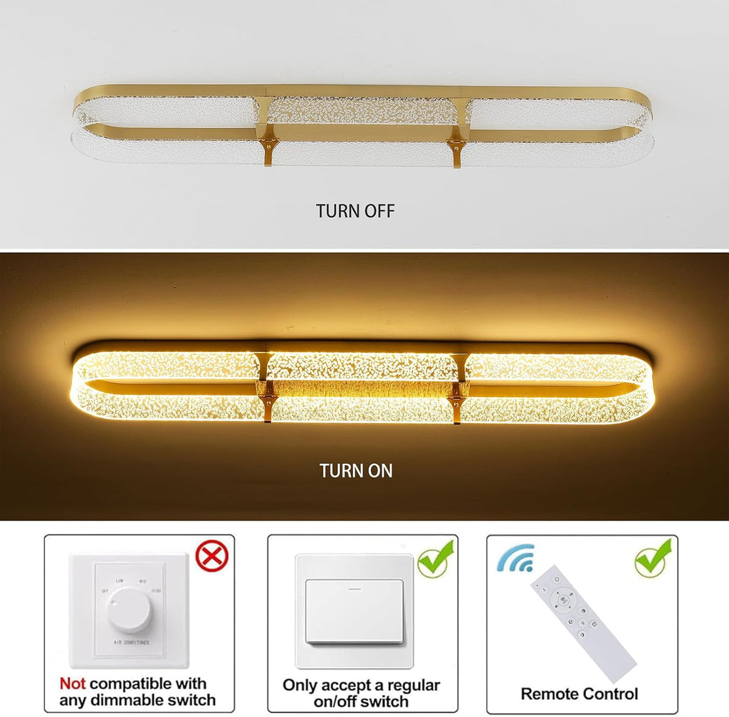 Jaycomey 43 inch Modern LED Ceiling Light Fixture, 54W Dimmable Gold Flush Mount Ceiling Light with Acrylic Bubble, Adjustable 3000K-6500K Kitchen Light Fixtures for Dining Room Bedroom