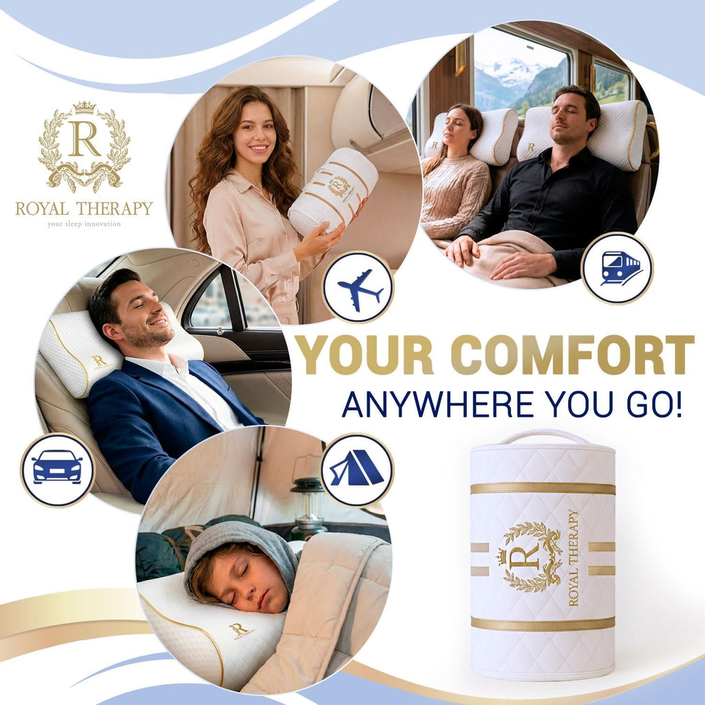 Royal Therapy Travel Memory Foam Pillow 2-Pack, Neck Pillow Bamboo Adjustable Side Sleeper Pillow