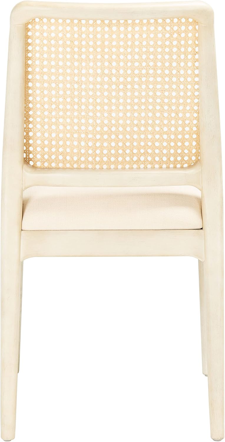SAFAVIEH Home Collection Reinhardt White Rattan Cushion Dining Chair (Set of 2) -Fully Assembled DCH8800B-SET2