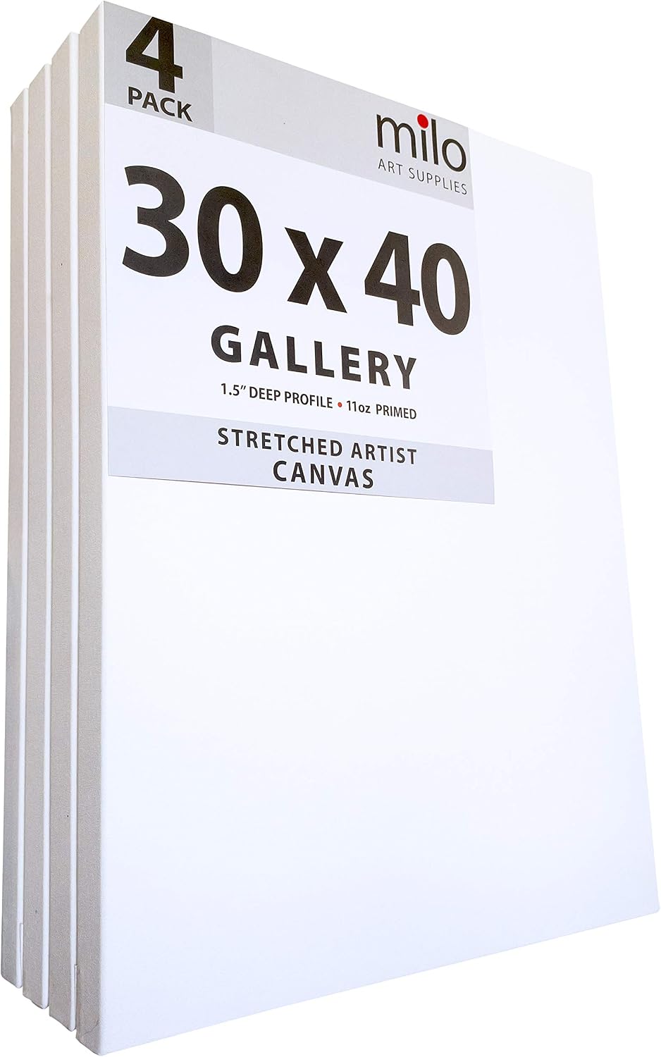 milo Stretched Artist Canvas | 30x40 inches | 4 Pack | 1.5' inch Thick Gallery Profile | 11 oz Primed Large Canvases for Painting, Ready to Paint Art Supplies for Acrylic, Oil