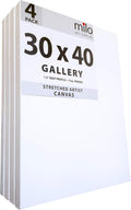 milo Stretched Artist Canvas | 30x40 inches | 4 Pack | 1.5' inch Thick Gallery Profile | 11 oz Primed Large Canvases for Painting, Ready to Paint Art Supplies for Acrylic, Oil