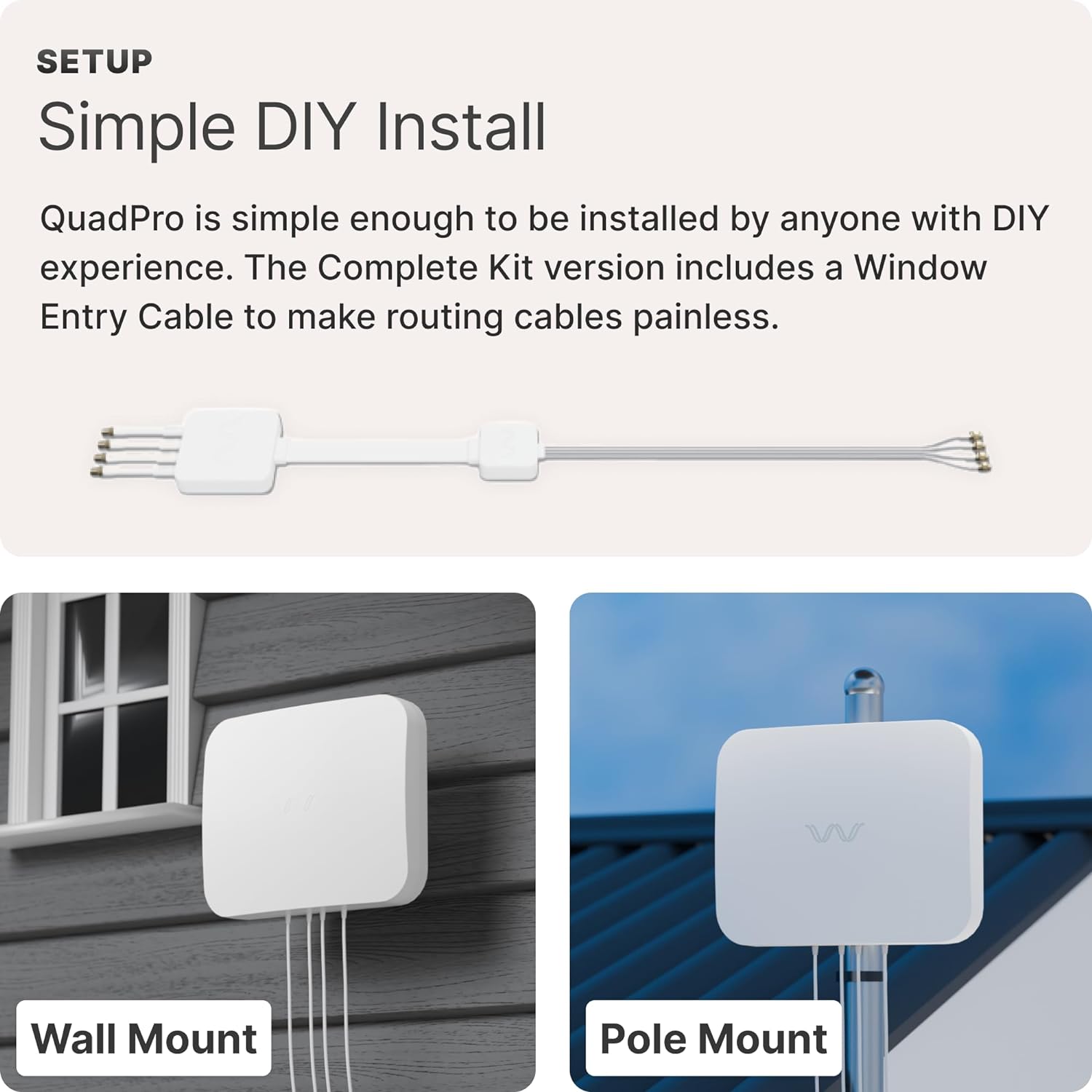 Waveform QuadPro + 10' Cable + Pole Mount Bundle - 4x4 MIMO Panel Antenna for 4G/5G Routers & Gateways for T-Mobile Home Internet, Verizon, AT&T - Bundle with 10' SMA Cable and Pole Mount