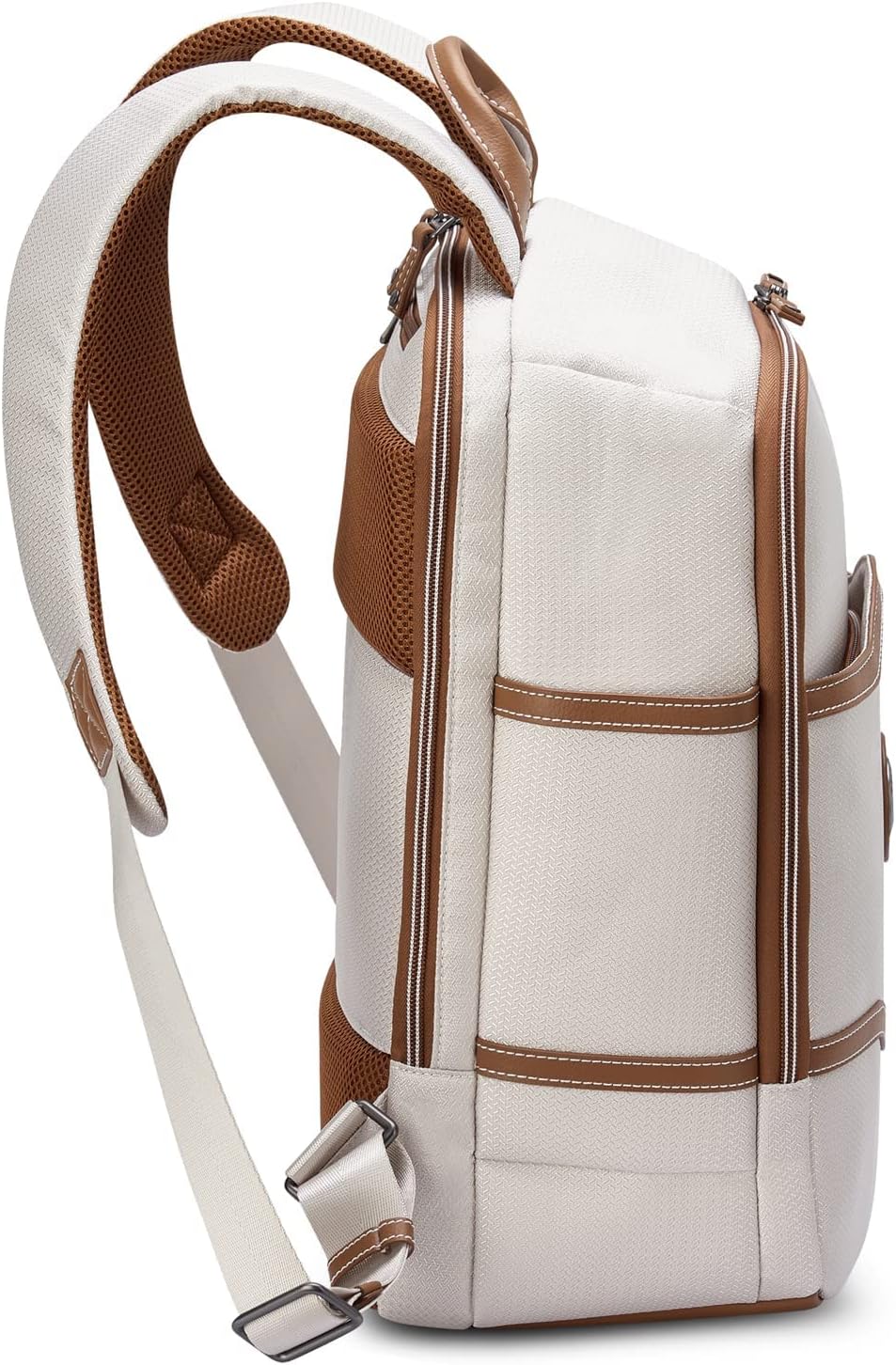 DELSEY PARIS Chatelet Air 2.0 - Travel Laptop Backpack - Fits 14' Laptop - Water-Repellent Recycled Fabric Backpack - Vegan Leather Trim - Smart Trolley Band, Angora