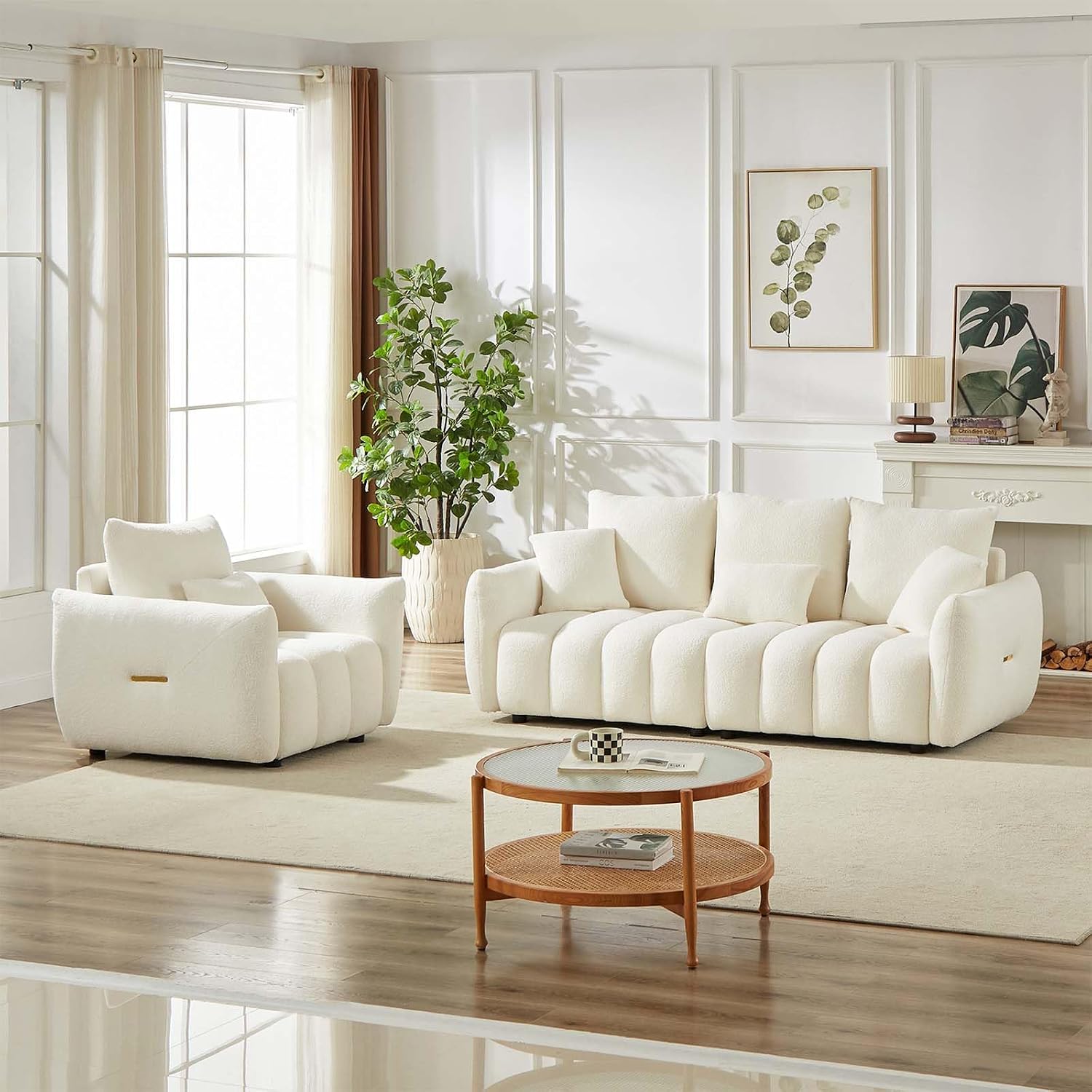 Antetek 35' Modern Accent Single Sofa Chair, Comfy Deep Seat Teddy Living Room Chair, Leisure Boucle Reading Sofa Arm Chair for Bedroom, Office, Apartment, Beige
