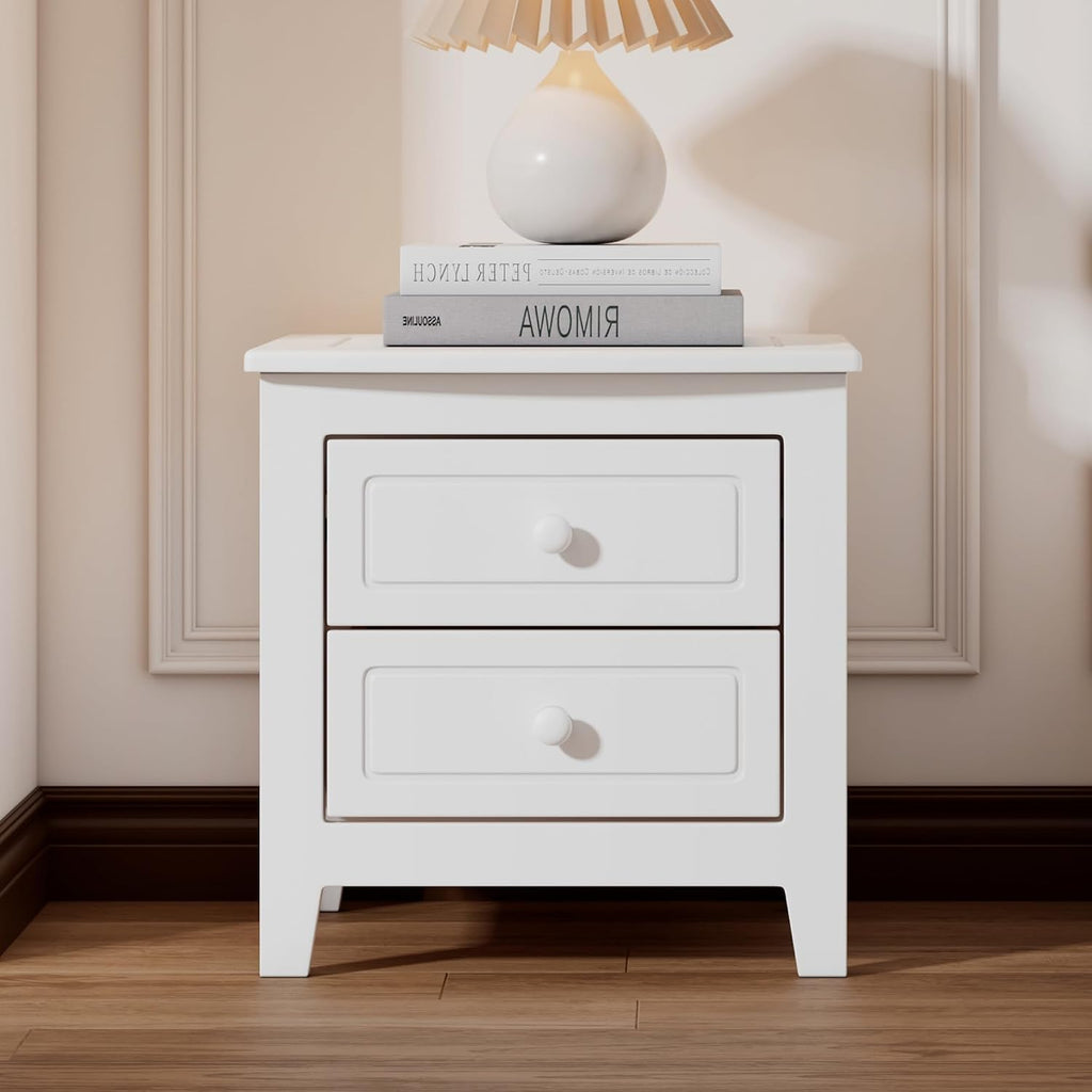 Bedroom Set of Furniture, Wooden Platform Bed and Two Bedside Tables, for Family Use(White(Queen))