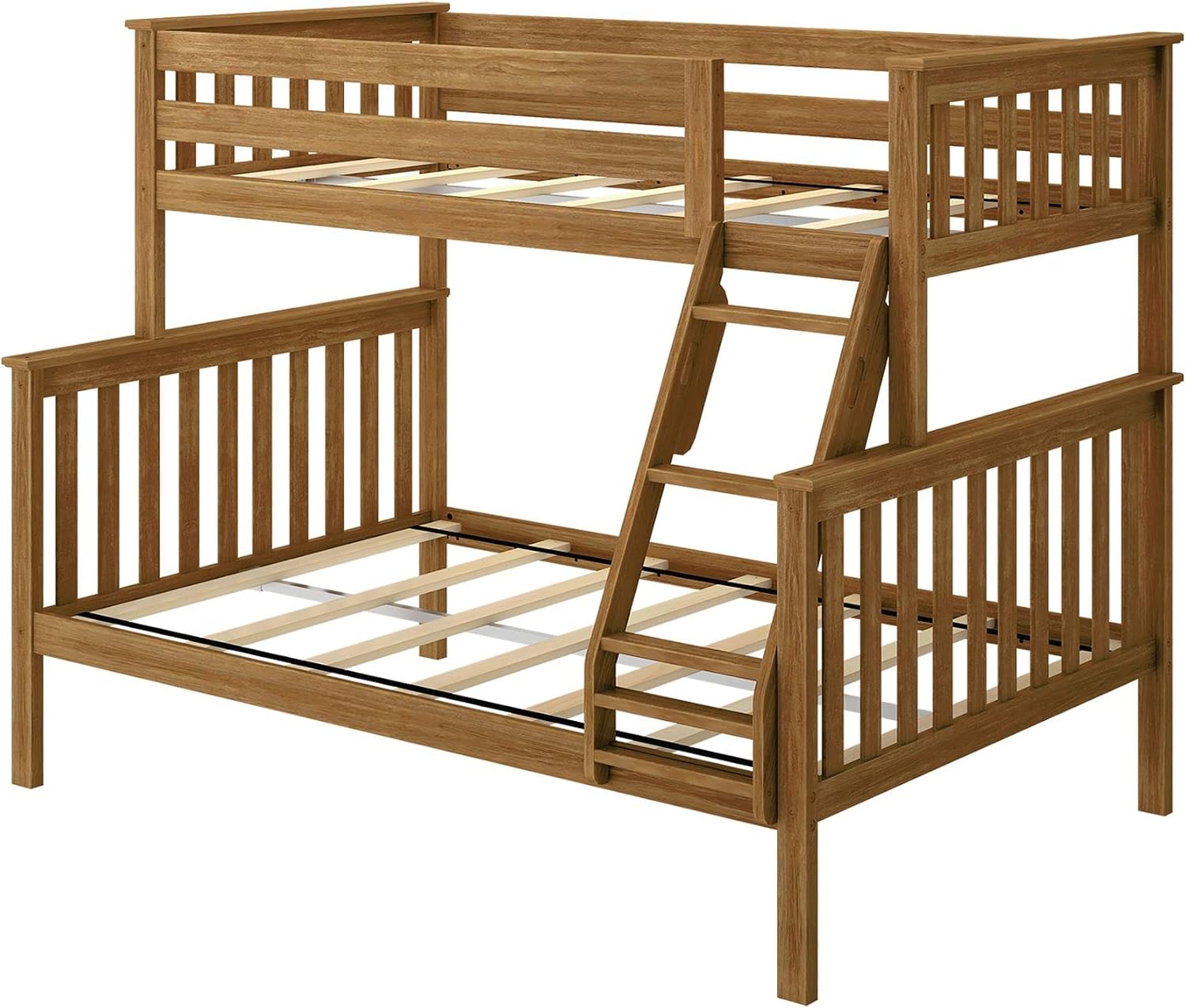 Plank+Beam Classic Wooden Bunk Bed Twin Over Full Size, Platform Bed Frame with Bunk Bed Ladder and Wood Slats for Adult, Space Saving Bed, Easy to Assemble, No Box Spring Needed, Pecan