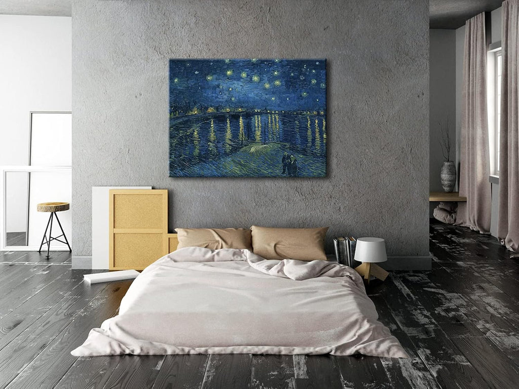 Wieco Art Starry Night Over the Rhone Canvas Prints Wall Art by Van Gogh Famous Oil Paintings Reproduction Extra Large Modern Gallery Wrapped Giclee Artwork Seascape Pictures for Bedroom Home Decor