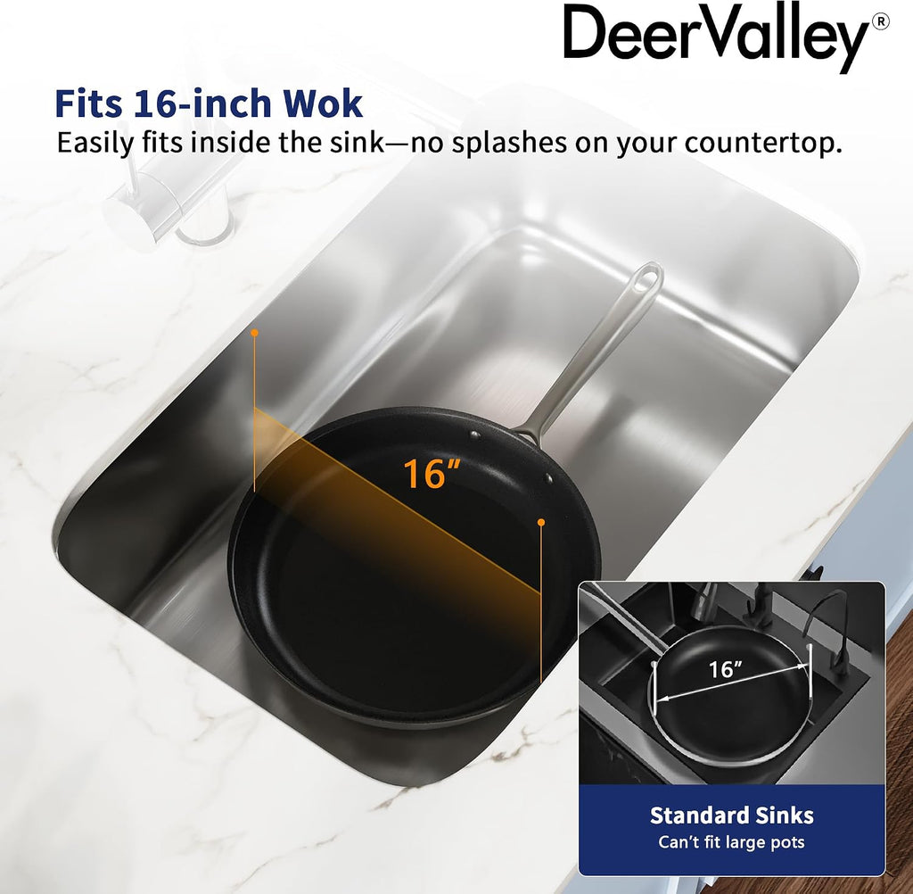 DeerValley 30 Inch Undermount Kitchen Sink 18 Gauge Stainless Steel Kitchen Sink Spacious Single Bowl Sinks with Basket Strainer Curved Shape Round Corner Deep Sinks for Modern Kitchens