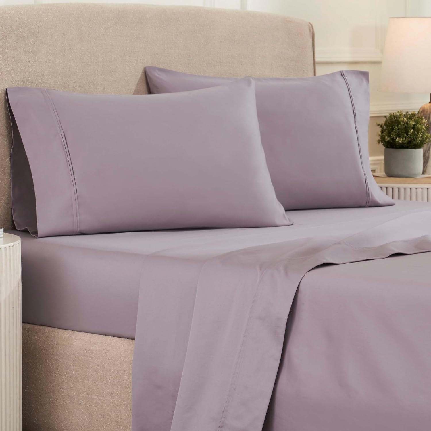 Superior 1200 Thread Count Egyptian Cotton Sheet Set, Bedroom Sheets, Modern Home Essentials, Luxury Bedding, 1 Elastic Deep Pocket Fitted Bed Sheet, 1 Flat Sheet, 2 Pillowcases, Queen, Zephyr