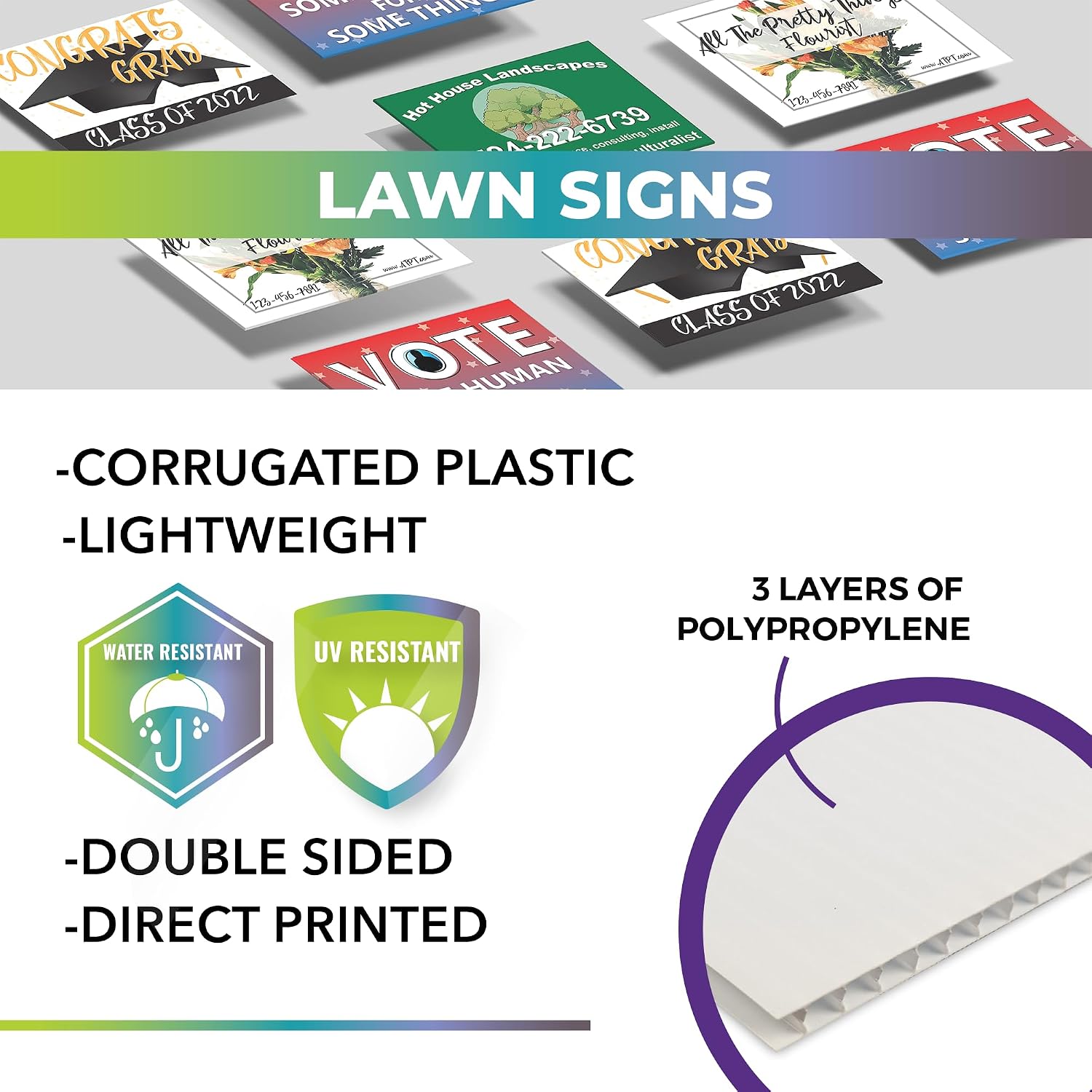 VSE | Custom UV Printed Made-To-Order Plastic Yard Signs | 24x18 inch | Upload Your Image or Artwork | Add Your Own Text | Choose from Multiple Background and Font Colors | Add H-Stakes (30)