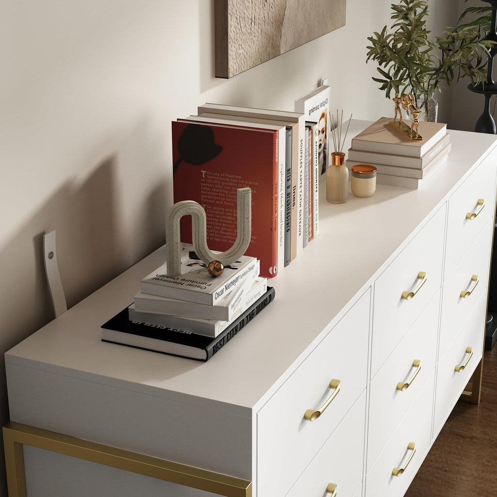 Homsee Extra Large 9 Drawer Double Dresser with Metal Legs, 61.4' L Modern Wood Dresser Chest of Drawers with Wide Storage Space for Bedroom, White