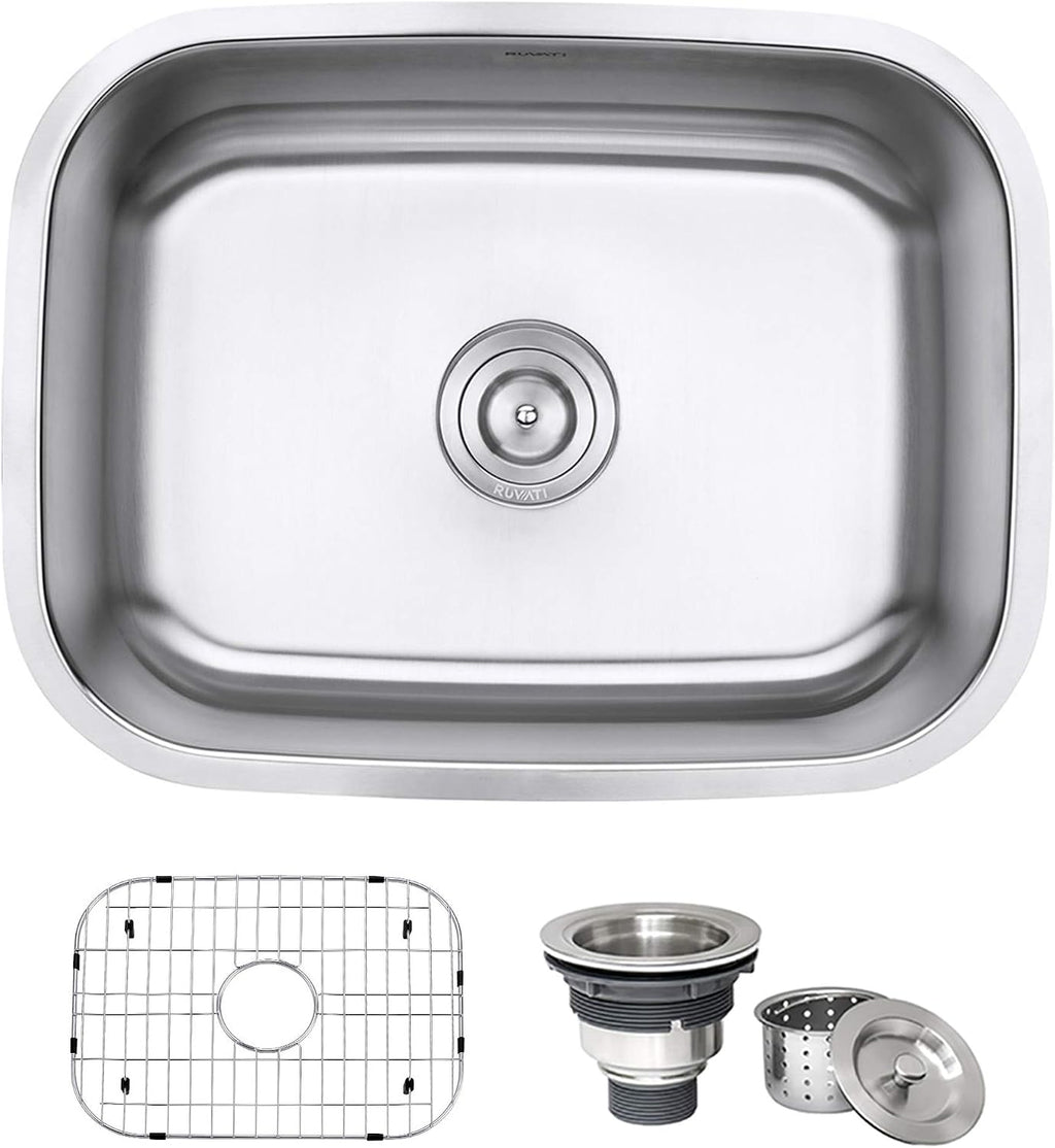 Ruvati 24' Inch RVM4132 Undermount Kitchen Sink - 16 Gauge Stainless Steel Kitchen Sink Single Bowl with Brushed Finish hides scratches, Easy-to-Clean Undermount Sinks
