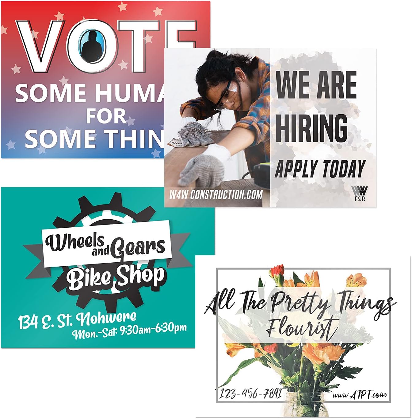 VSE | Custom Made-To-Order Plastic Yard Signs | 24x18 UV Printed | Upload Your Image or Artwork | Add Your Own Text | Choose from Multiple Background and Font Colors | Add H-Stakes (20)