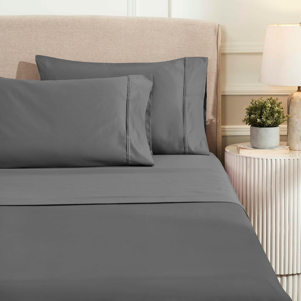 Superior 1200 Thread Count Egyptian Cotton Sheet Set, Bedroom Sheets, Modern Home Essentials, Luxury Bedding, 1 Elastic Deep Pocket Fitted Bed Sheet, 1 Flat Sheet, 2 Pillowcases, Queen, Charcoal