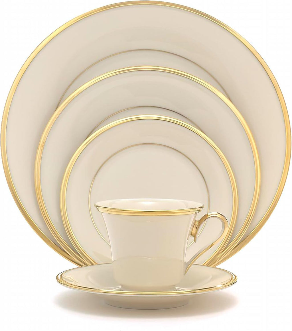 Lenox Dinnerware Set, Eternal 5-Piece Place Setting, 24-Karat Gold Accents Set, Service for 1, Made Of Ivory Porcelain, Dishwasher Safe, Plates, Cups And Saucers, Home And Kitchen (Ivory, 5 Piece)