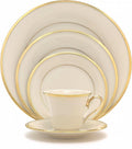 Lenox Dinnerware Set, Eternal 5-Piece Place Setting, 24-Karat Gold Accents Set, Service for 1, Made Of Ivory Porcelain, Dishwasher Safe, Plates, Cups And Saucers, Home And Kitchen (Ivory, 5 Piece)