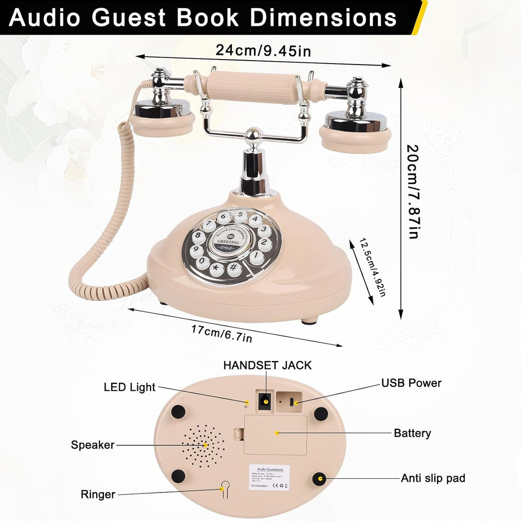 Audio Guest Book Wedding Phone- Record Customized Audio Messages with GuestBook – A Personal and Convenient Way to Preserve Your Special Occasions (Beige Phone)