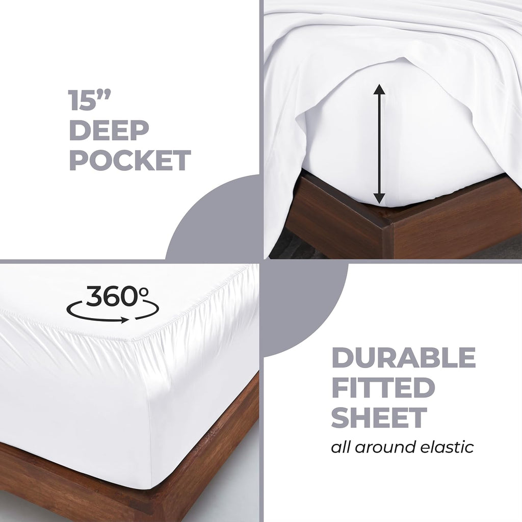 Superior Modal from Beechwood 300-Thread Count Solid Deep Pocket Sheet Set, King, White, 4-Piece SetxSuperior