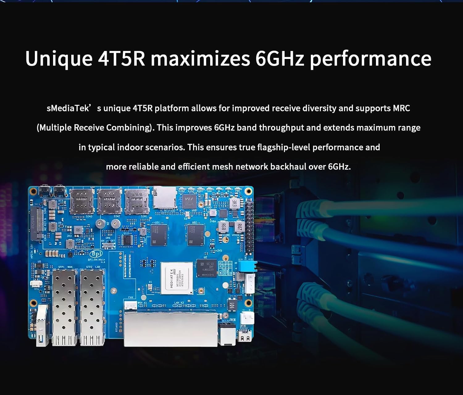 Banana Pi BPI-R4 WiFi 7 Router Development Board, with MediaTek MT7988A Chip, 4GB RAM and 8G eMMC onboard, 2X 10Gbe SFP Slot,4X Gbe Network Port (BPI R4 Basic Kit)
