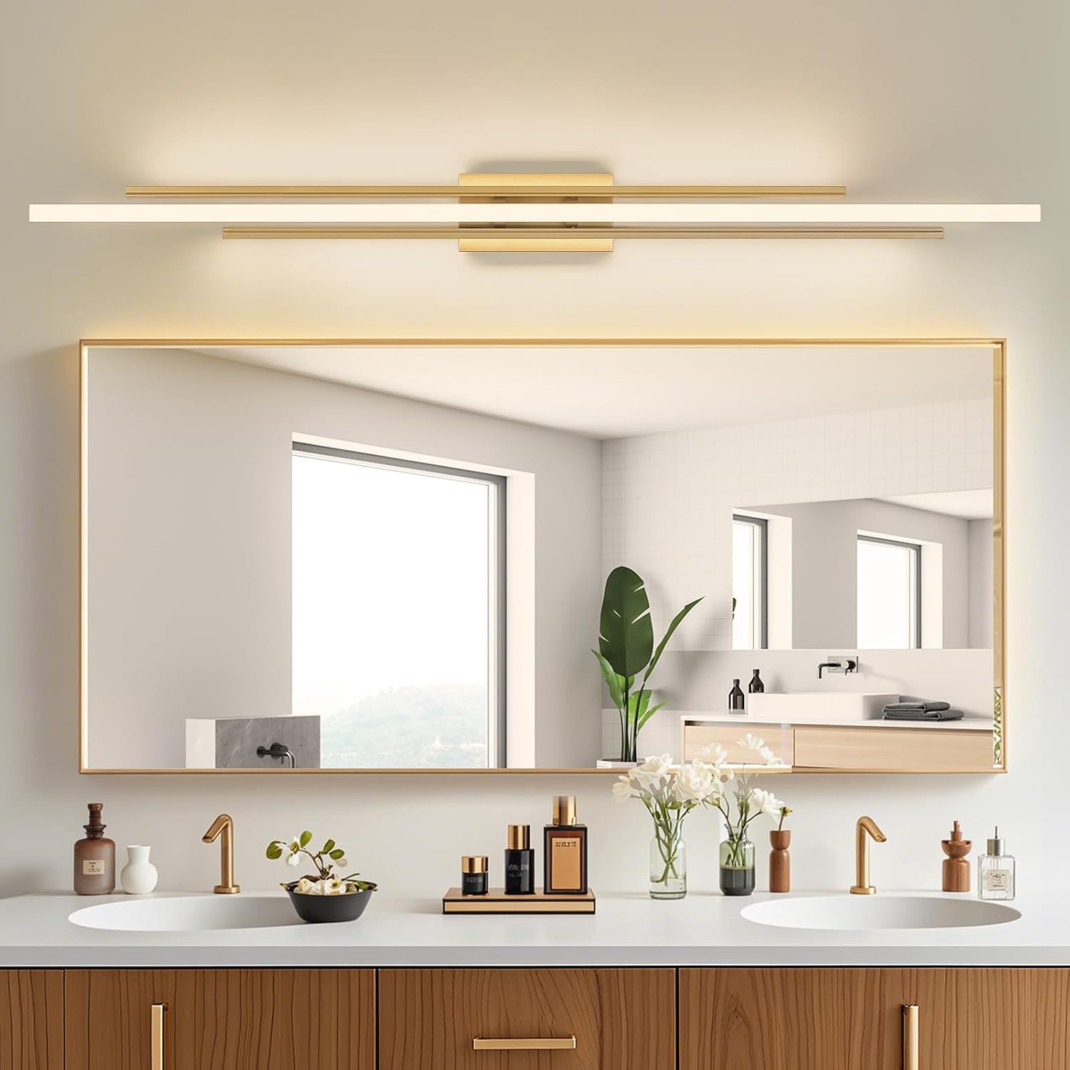 55' Long Vanity Light Gold Bathroom Wall Light Fixtures Long Vanity Lights Over Mirror Lighting Lamps Dimmable Bathroom Wall Mount Lighting Over Vanity Mirror